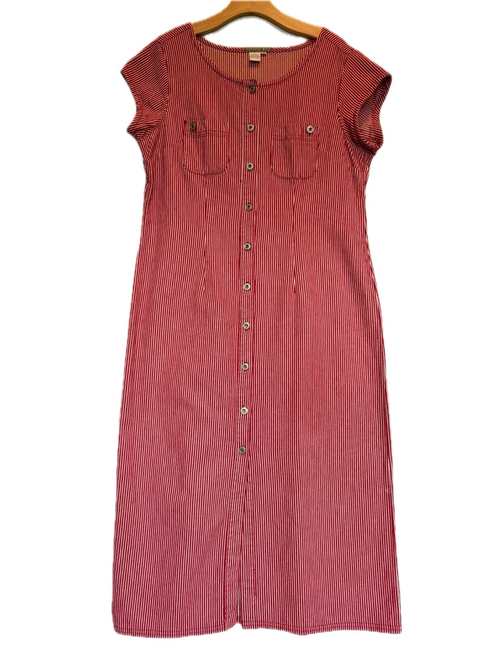 Sz 16 Isabella Bird Button-Front Red Striped Denim Midi Dress